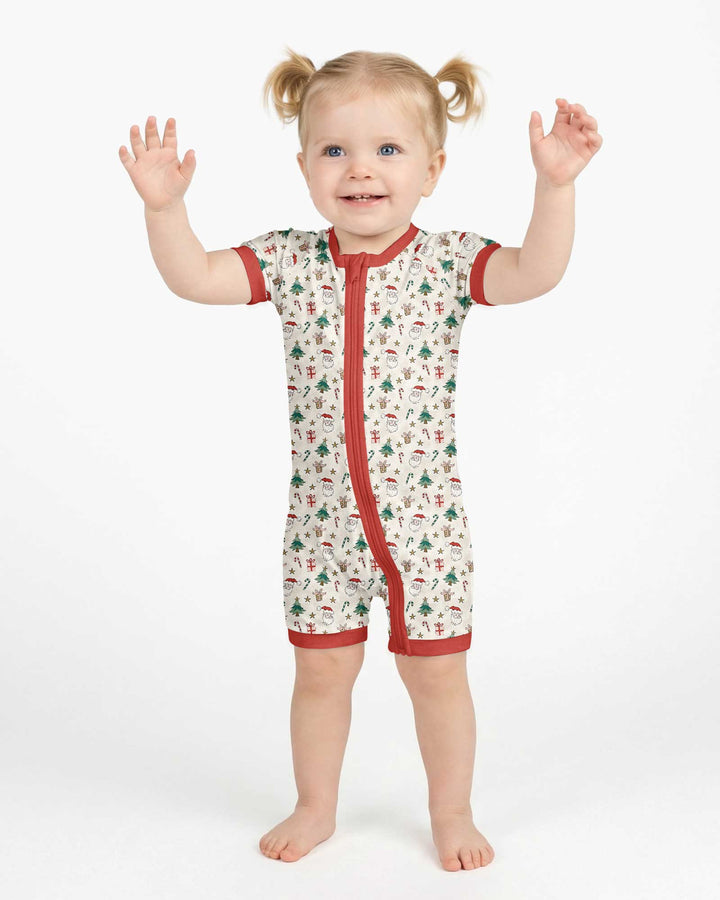 Vintage Santa Christmas Doodles Bamboo Shorty Zippy