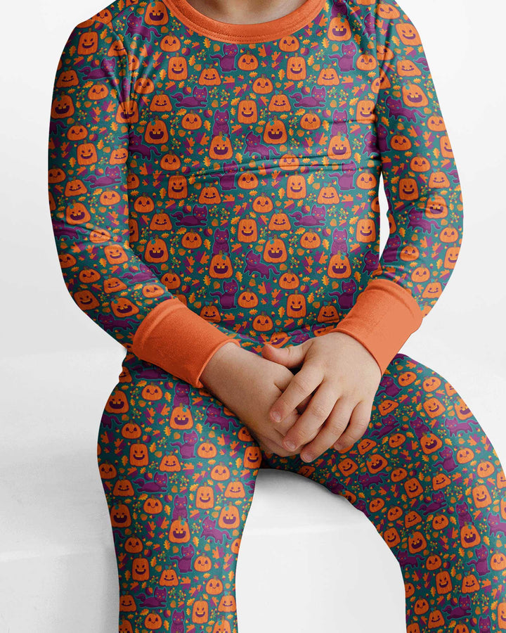 Cats and Pumpkins Bamboo Two Piece Long Sleeve Pajama Set