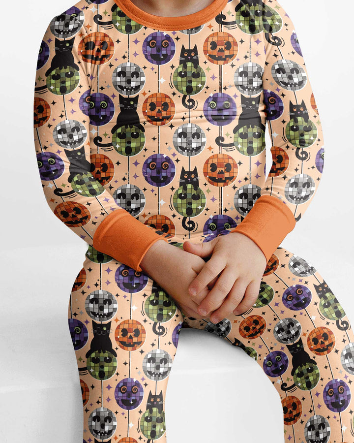 Groovy Halloween Disco Cat Bamboo Two Piece Long Sleeve Pajama Set
