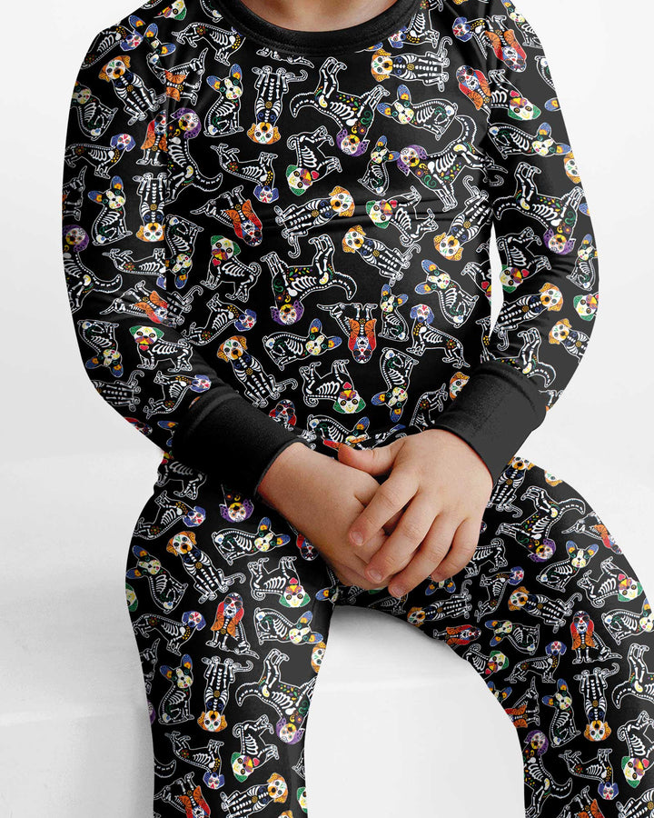 Dia De Los Muertos Doggie Bamboo Two Piece Long Sleeve Pajama Set
