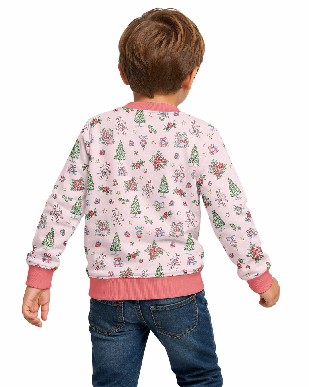 Watercolor Pink Christmas Holidays Christmas Tree Gifts Candy Cane Bamboo Crewneck Sweatshirt