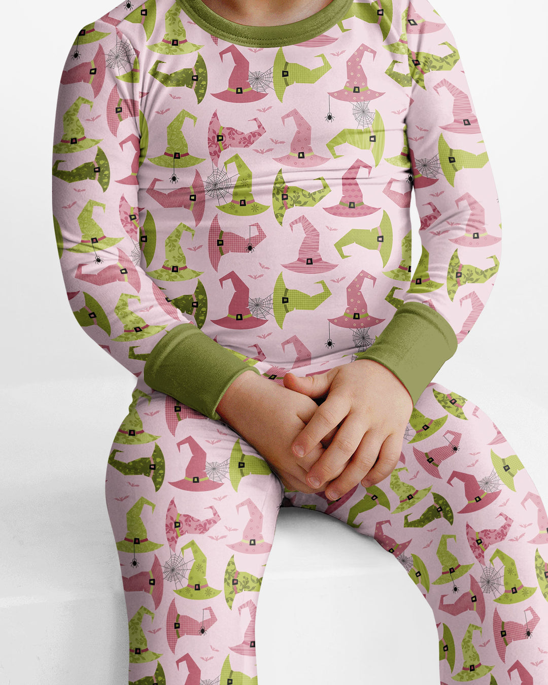 Pink Witch Hat Halloween Bamboo Two Piece Long Sleeve Pajama Set