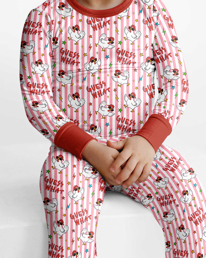 Guess What? Chicken Butt! Version Color Red Bamboo Two Piece Long Sleeve Pajama Set