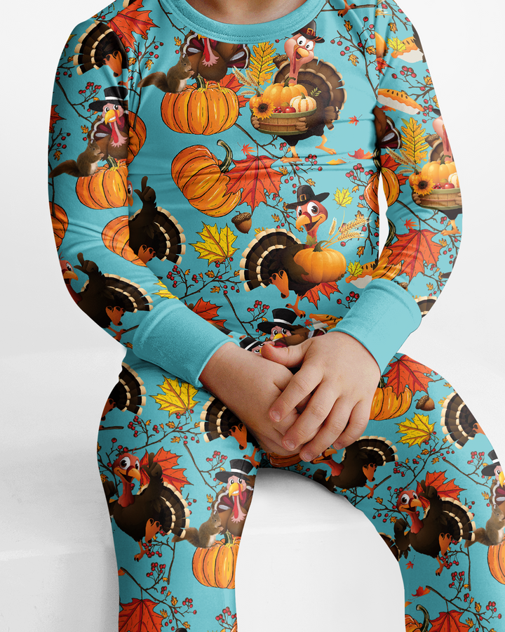 Autumn Turkey Chicken Bamboo Two Piece Long Sleeve Pajama Set