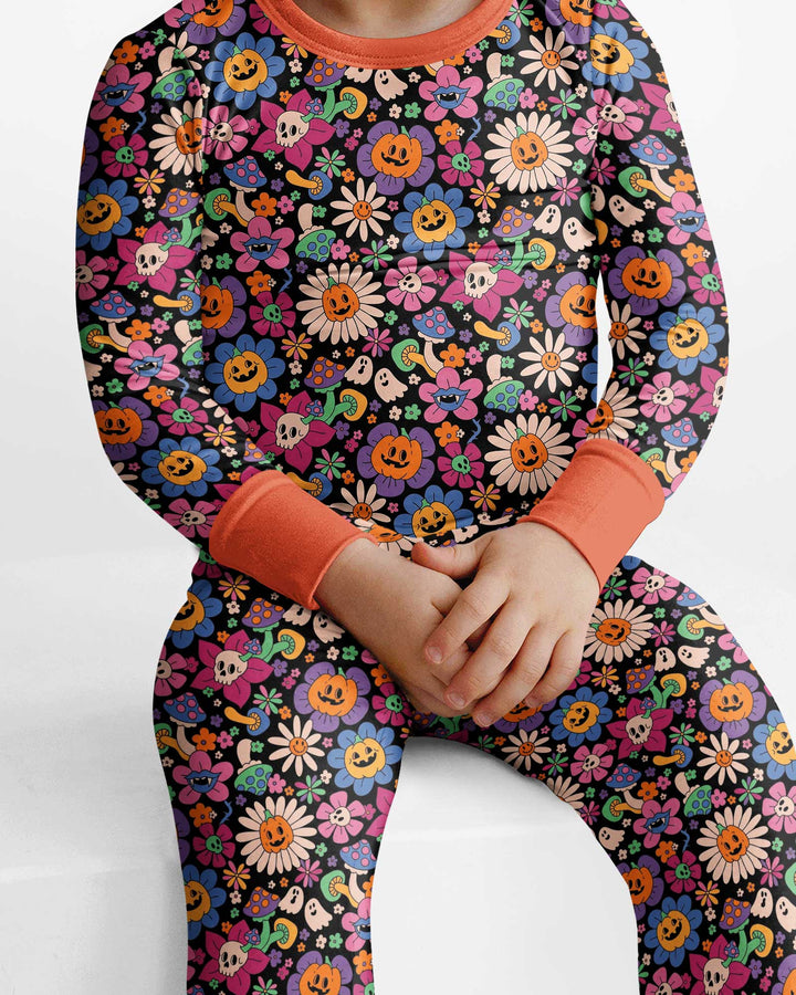 Halloween Flowers Bamboo Two Piece Long Sleeve Pajama Set