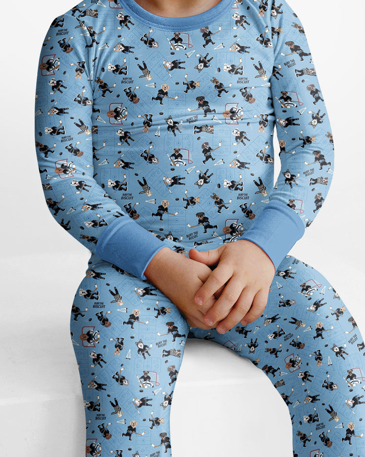 Hockey Dogs - Blue and Black Bamboo Two Piece Long Sleeve Pajama Set
