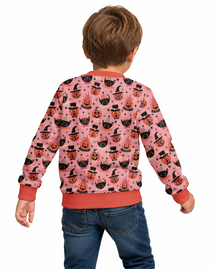 Retro Halloween Cats and Funny Pumpkins Bamboo Crewneck Sweatshirt