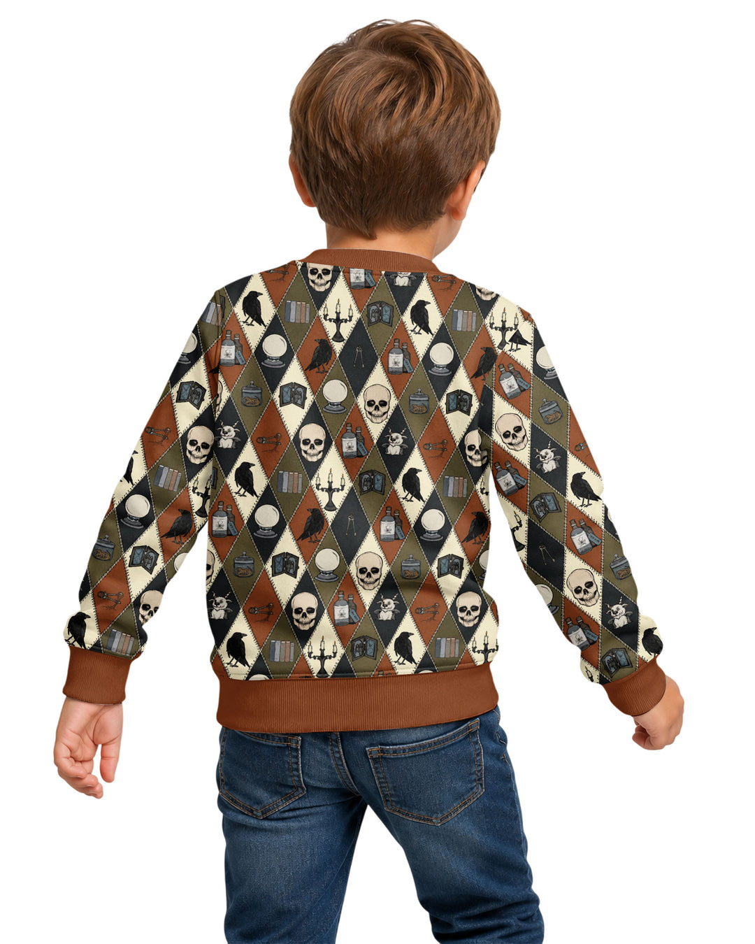 Retro Gothic Halloween Patchwork Bamboo Crewneck Sweatshirt