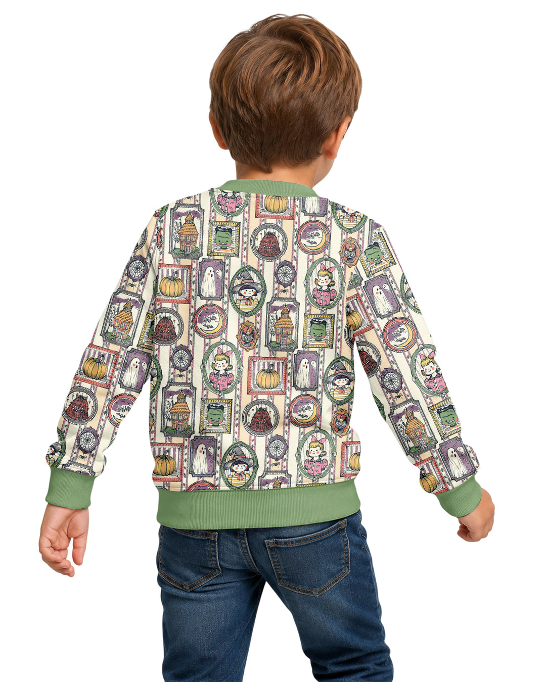 Vintage Halloween Ghost Pumpkin Portraits Bamboo Crewneck Sweatshirt