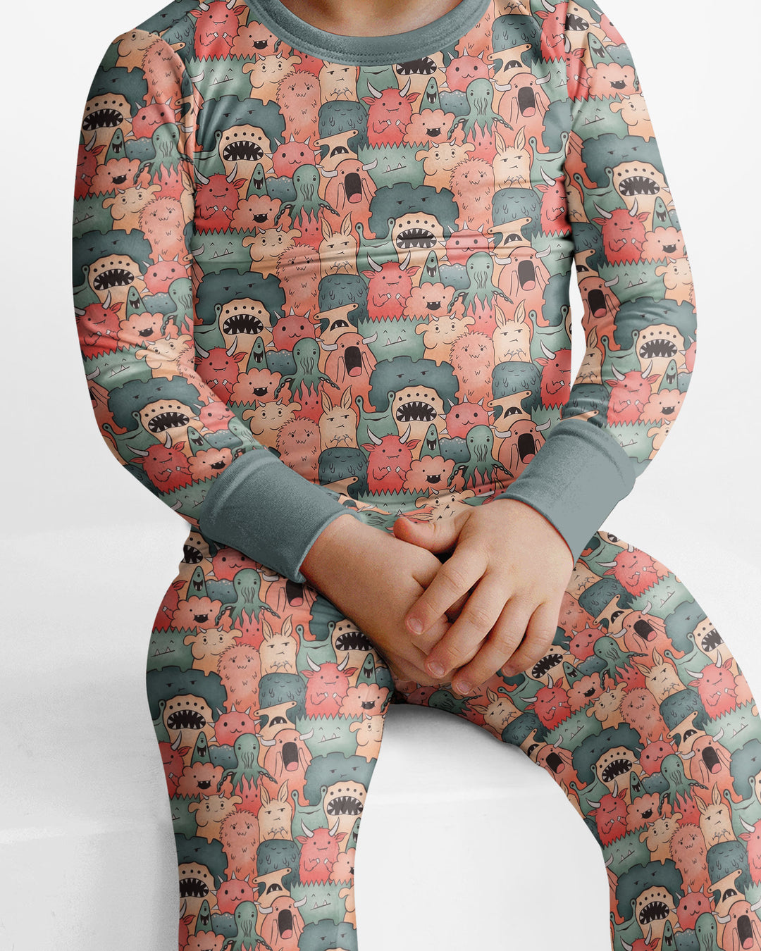 Cute Monster Crowd Bamboo Two Piece Long Sleeve Pajama Set