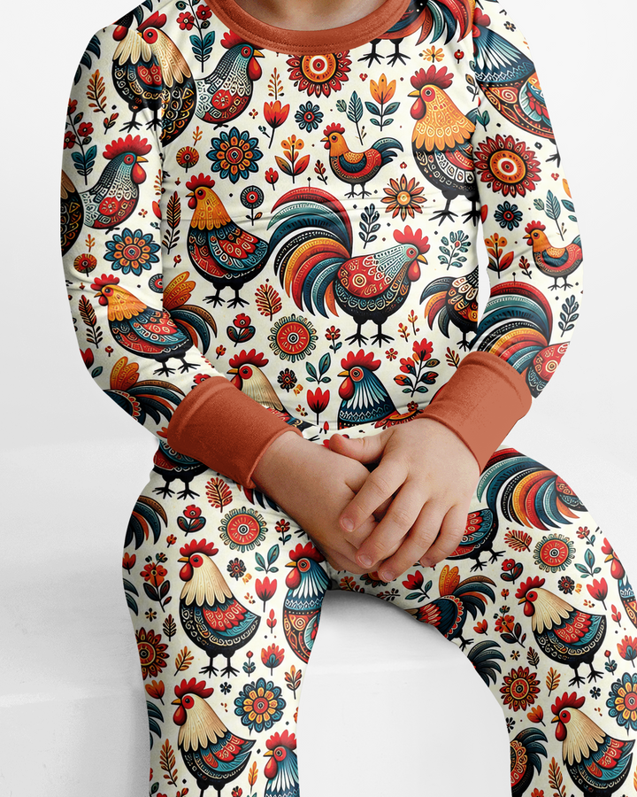 Country Chickens Bamboo Two Piece Long Sleeve Pajama Set