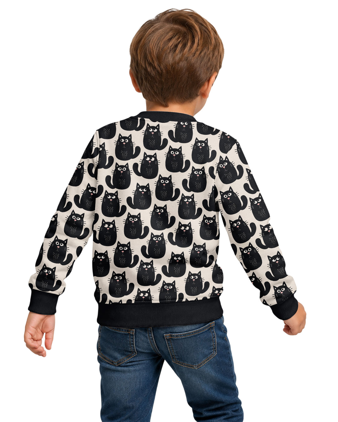 Moody Black Cats in Black and White Bamboo Crewneck Sweatshirt