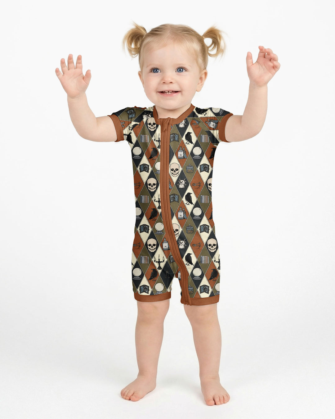 Retro Gothic Halloween Patchwork Bamboo Shorty Zippy