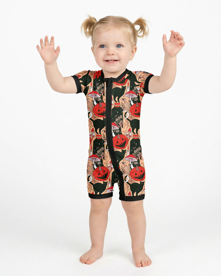 Black Cat And Pumpkin Halloween Bamboo Shorty Zippy