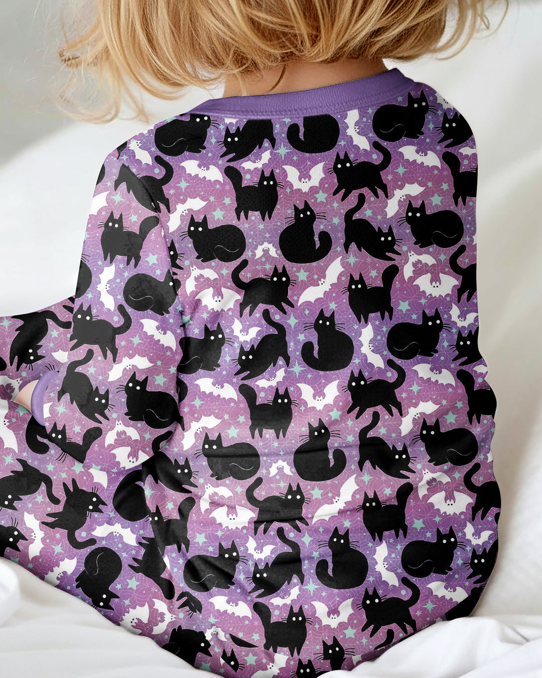 Spooky Black Cat Halloween Purple Bats Bamboo Convertible Zippy