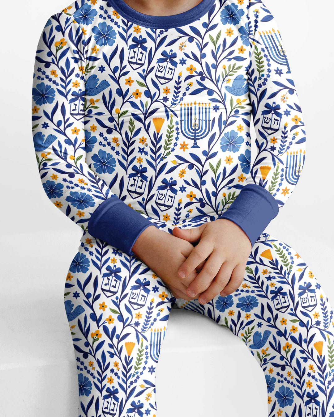 Hanukkah Toile Bamboo Two Piece Long Sleeve Pajama Set