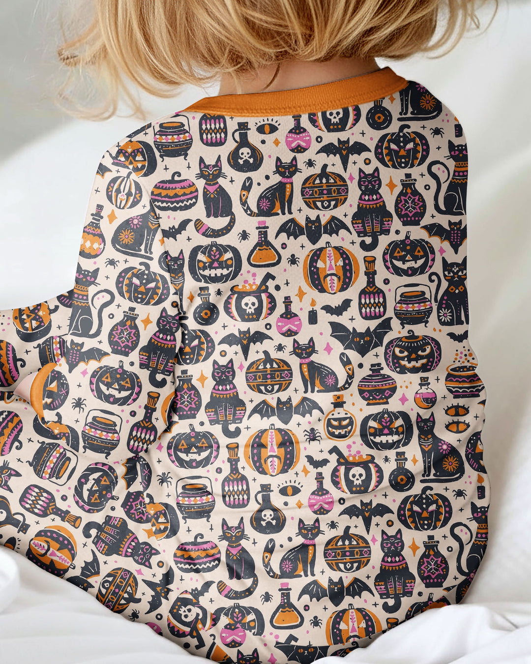 Whimsical Tribal Retro Halloween Black Cats Pumpkins Bamboo Convertible Zippy