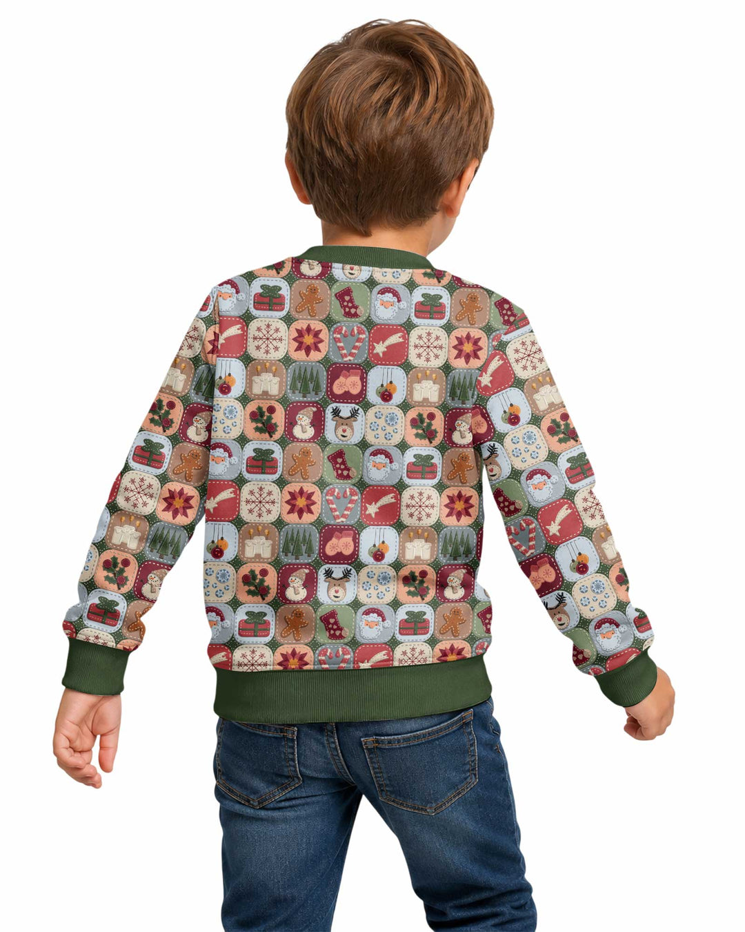 Christmas Felt Patchwork Bamboo Crewneck Sweatshirt