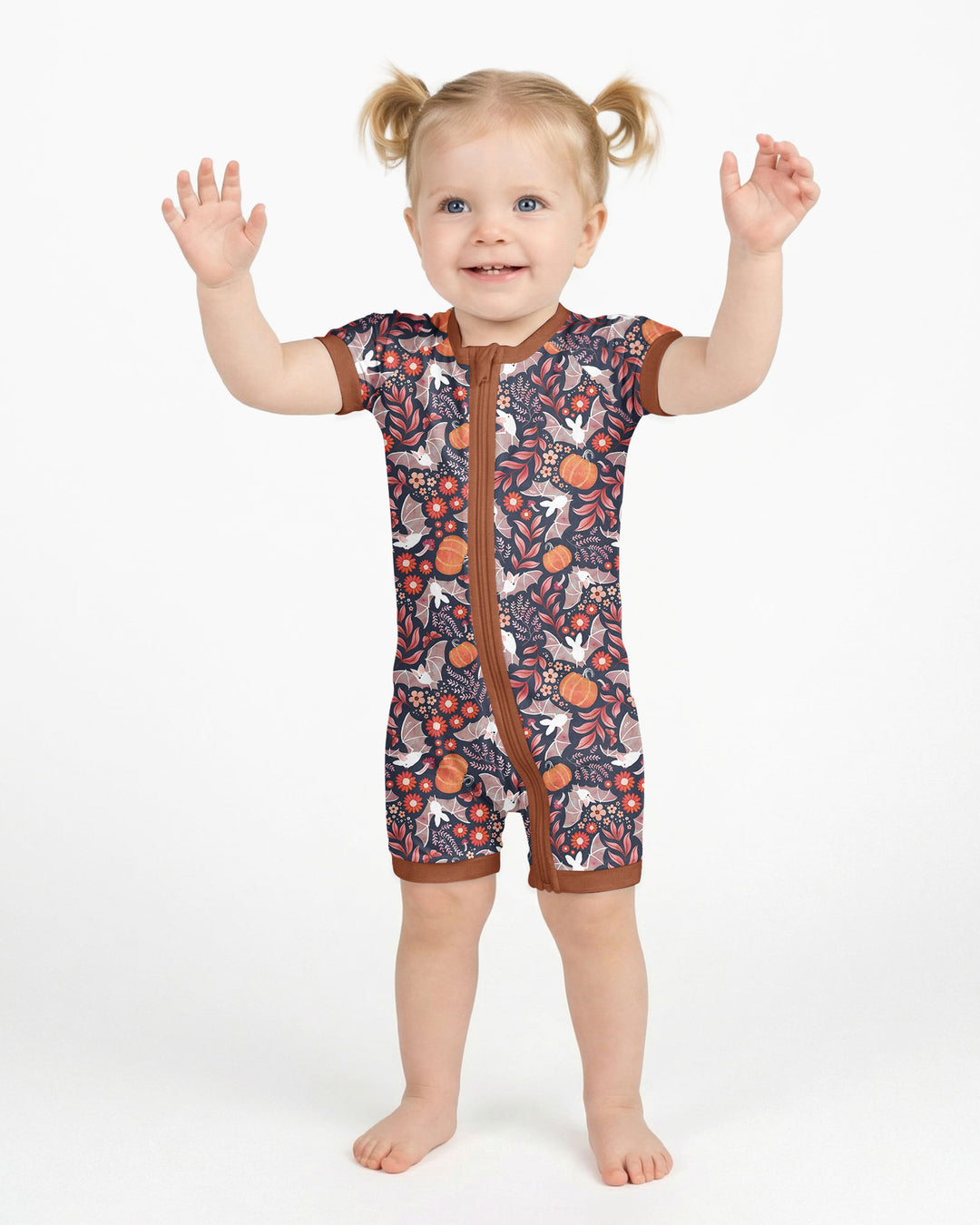 Bat Pumpkin Floral Halloween Bamboo Shorty Zippy