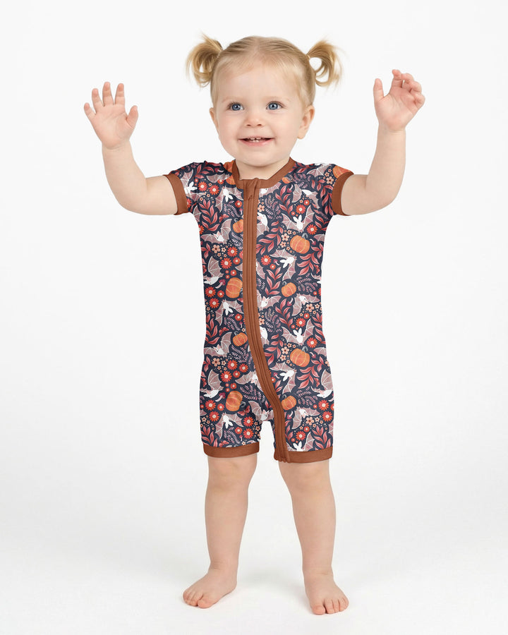 Bat Pumpkin Floral Halloween Bamboo Shorty Zippy