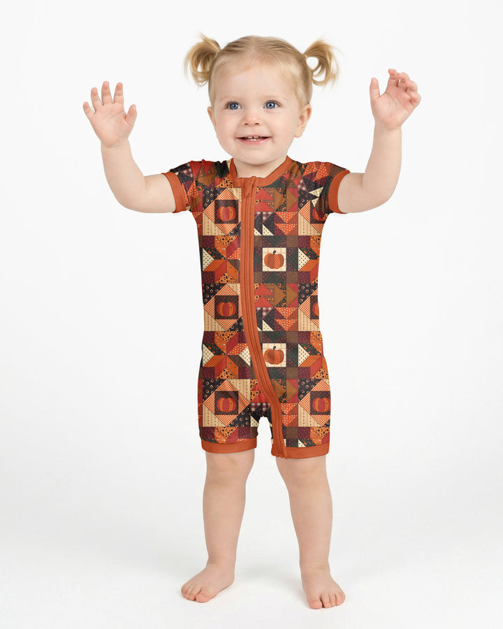 Vintage Pumpkin Patchwork Fall Bamboo Shorty Zippy