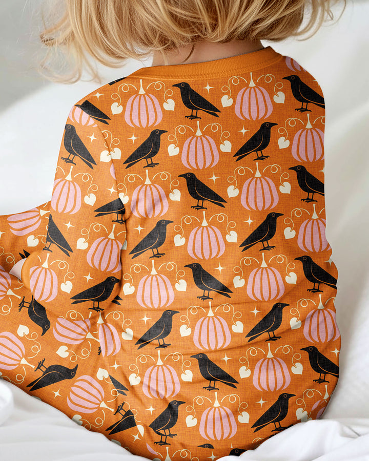 Ravens in a Pumpkin Patch - Orange Pink Bamboo Convertible Zippy