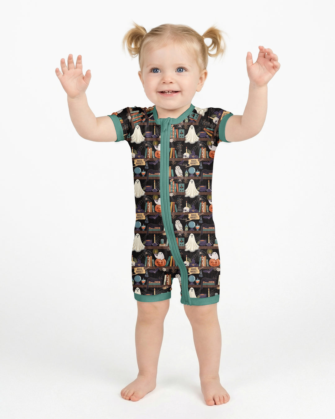 Cute Ghost Witchy Halloween Magic Library Bamboo Shorty Zippy
