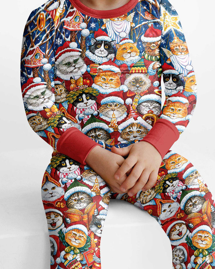 Cats Wear Noel Hat Bamboo Two Piece Long Sleeve Pajama Set