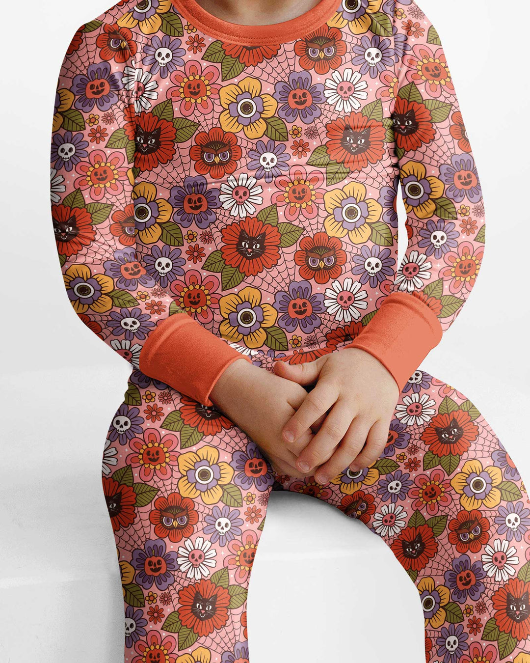 70s Halloween Floral Bamboo Two Piece Long Sleeve Pajama Set