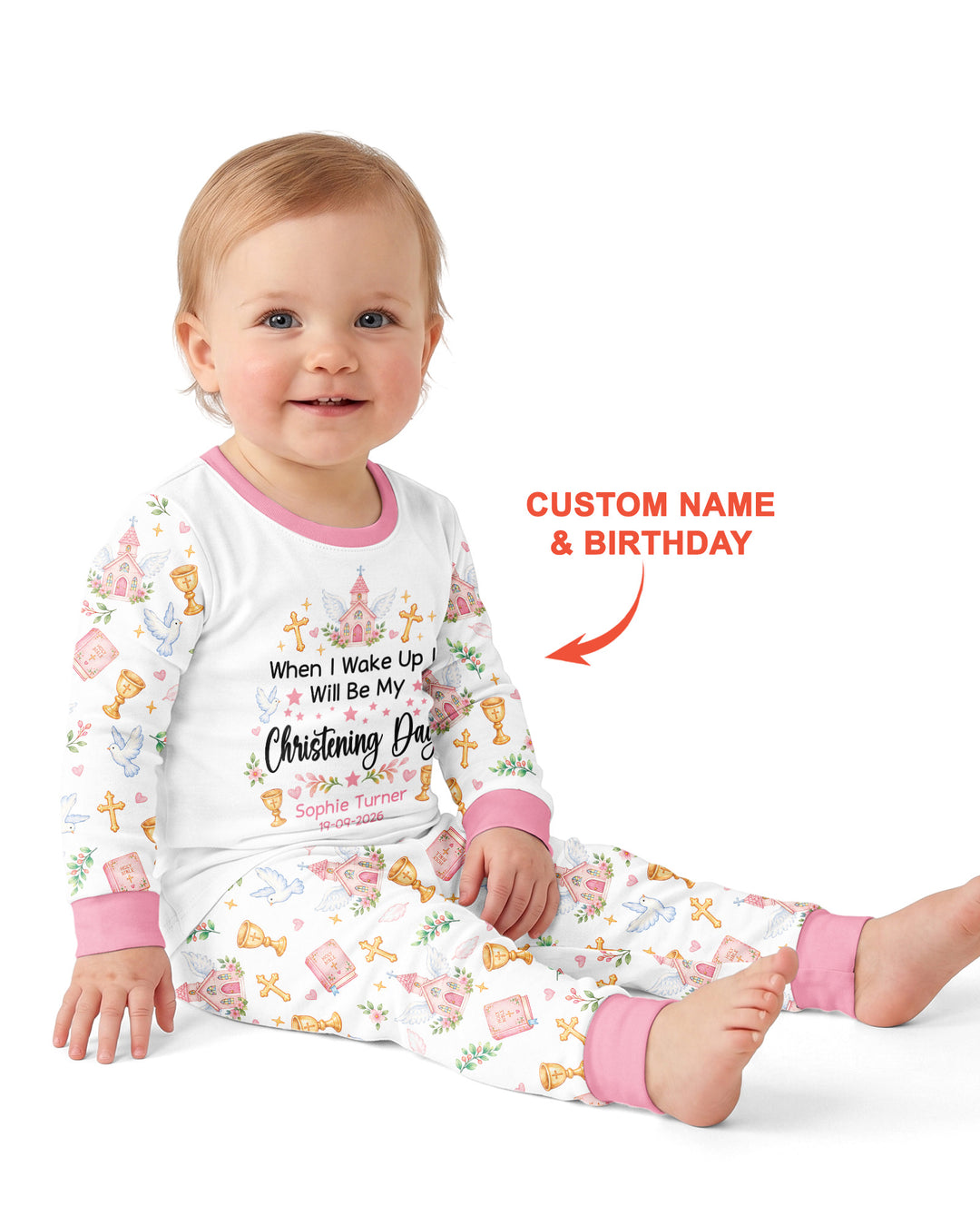 Personalized When I Wake Up It Will Be My Christening Day Bamboo Two Piece Long Sleeve Pajama Set