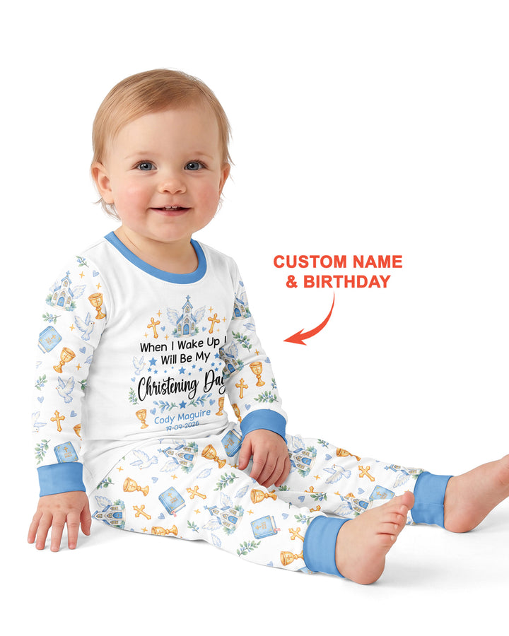 Personalized When I Wake Up It Will Be My Christening Day Bamboo Two Piece Long Sleeve Pajama Set