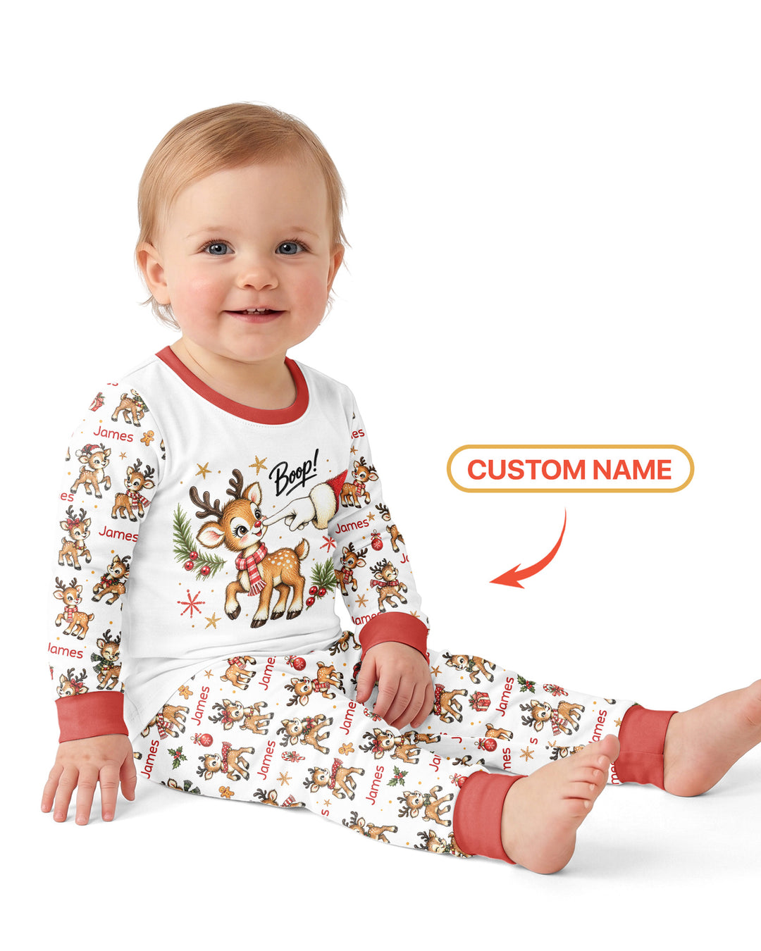 Reindeer Santa Boop Custom Name Bamboo Two Piece Long Sleeve Pajama Set