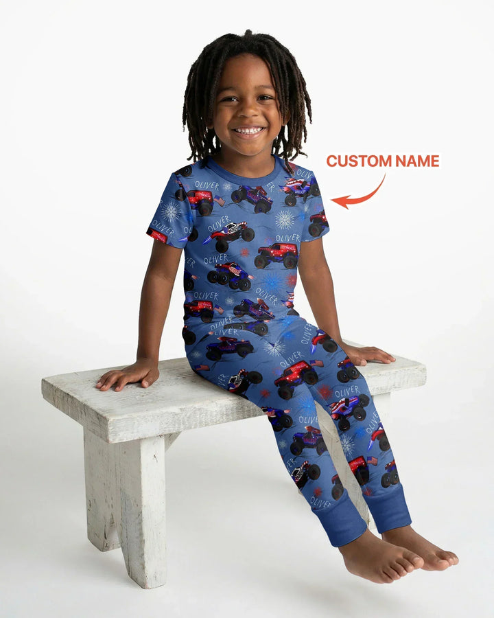 All American Thunder Custom Name Bamboo Two Piece Short Sleeve Pajama Set