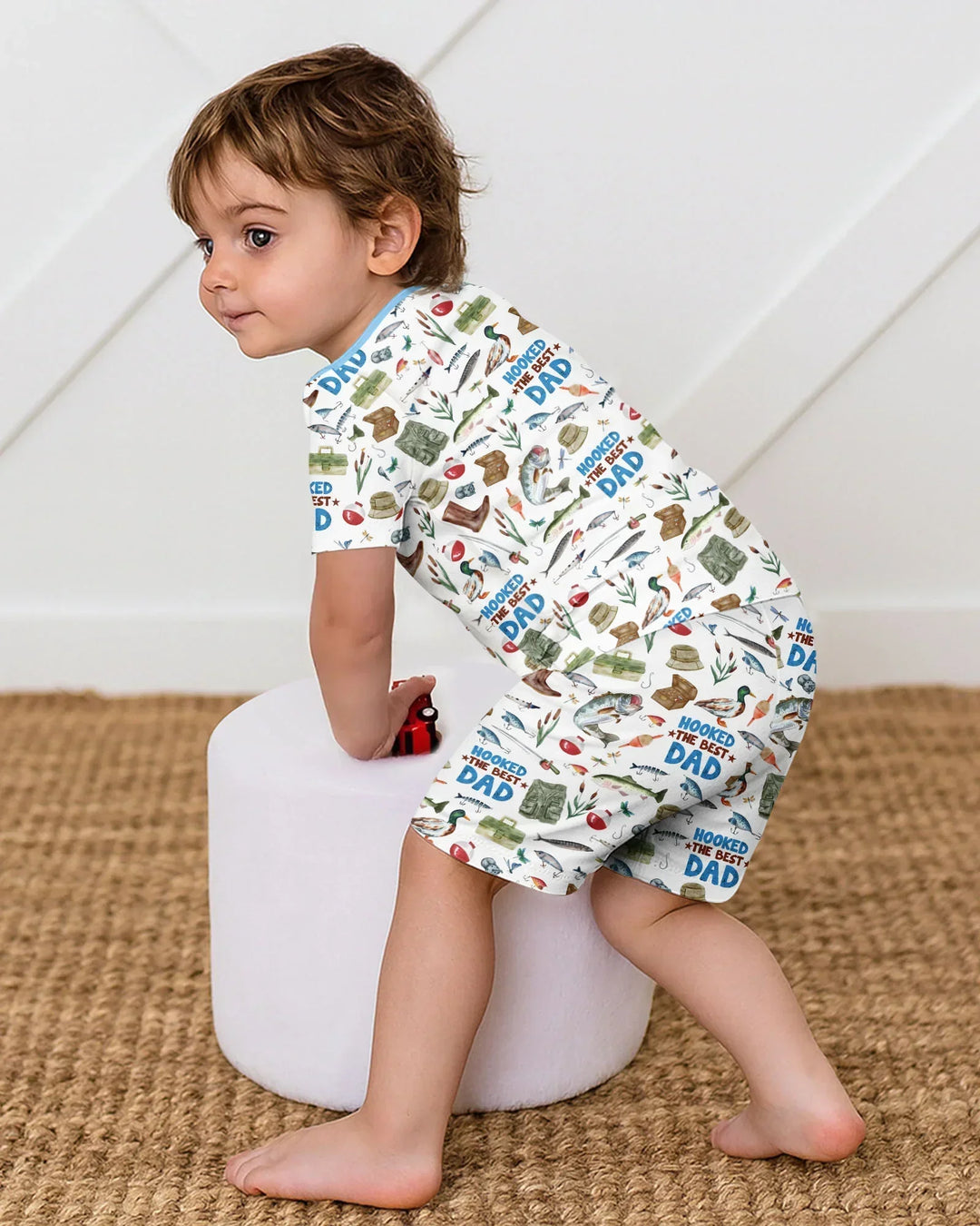 Hooked The Best Dad Daddy & Me Matching Bamboo Two Piece Short Sleeve Shorts Pajama Set