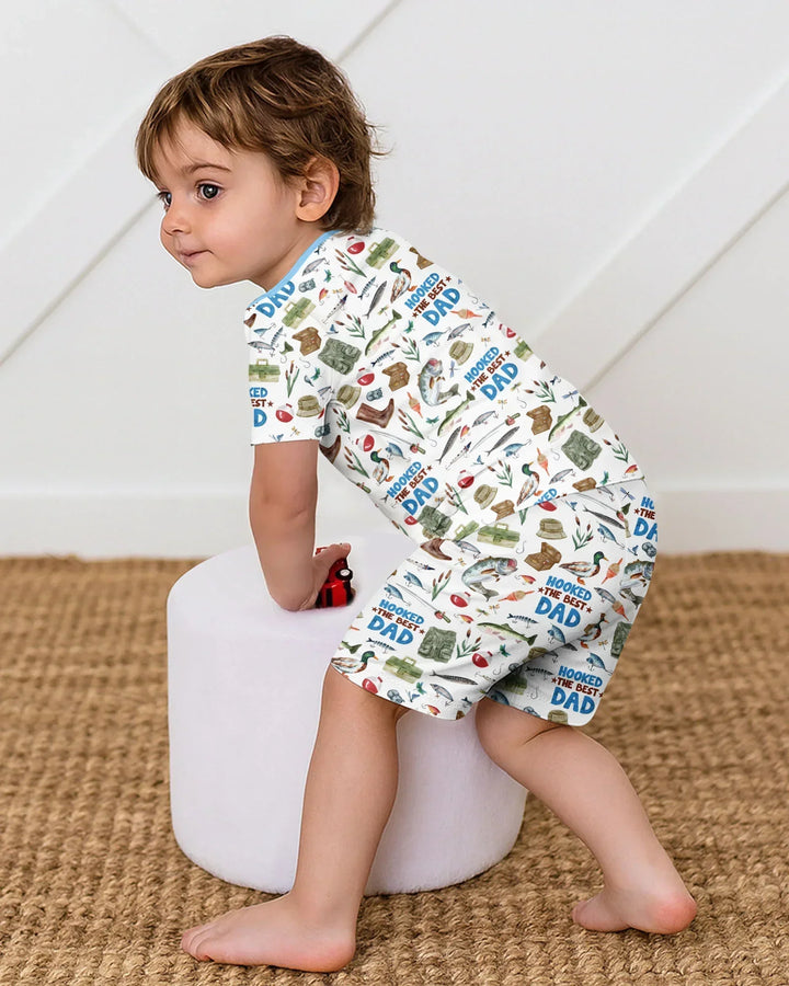 Hooked The Best Dad Daddy & Me Matching Bamboo Two Piece Short Sleeve Shorts Pajama Set