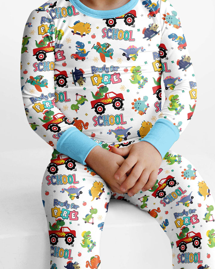 First Day of Preschool T-Rex Bamboo Two Piece Long Sleeve Pajama Set