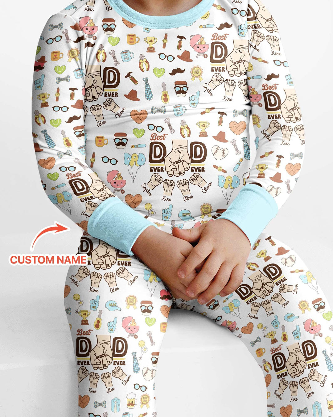 Custom Kids Name Best Dad Ever Bamboo Two Piece Long Sleeve Pajama Set