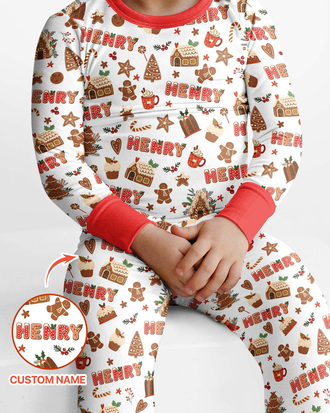 Personalized Gingerbread Christmas Bamboo Two Piece Long Sleeve Pajama Set