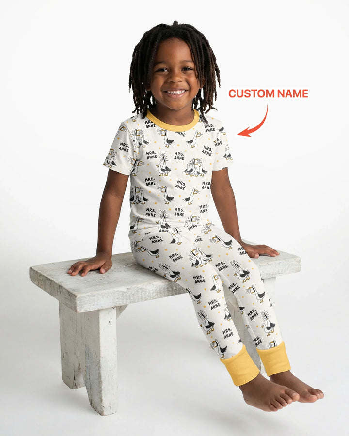 Custom Funny Seagulls Teacher Bamboo Two Piece Short Sleeve Pajama Set