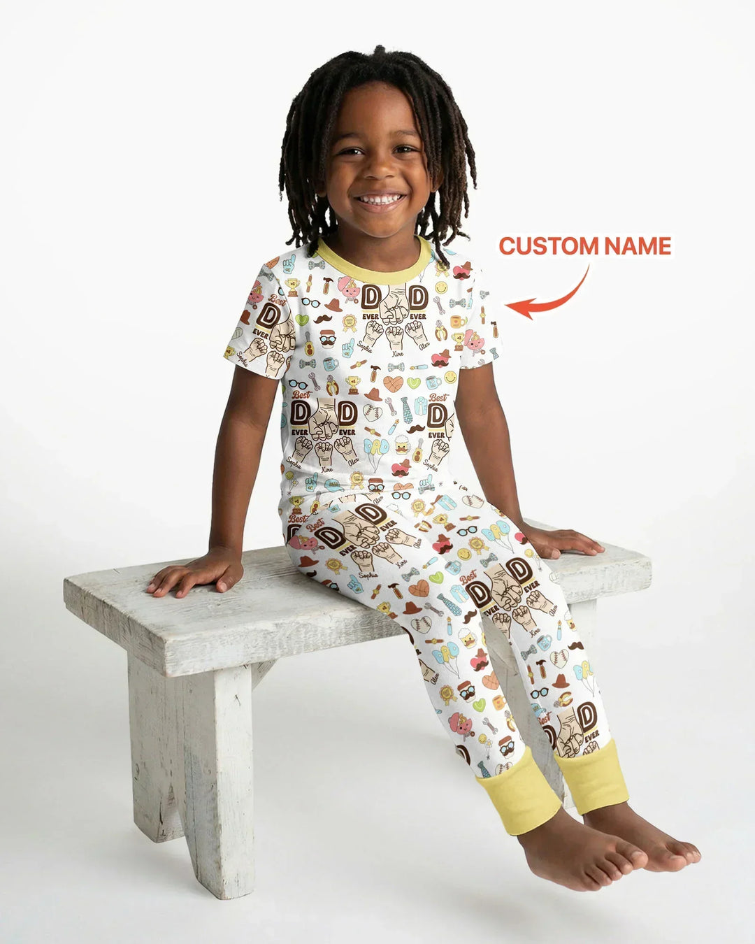 Custom Kids Name Best Dad Ever Bamboo Two Piece Short Sleeve Pajama Set