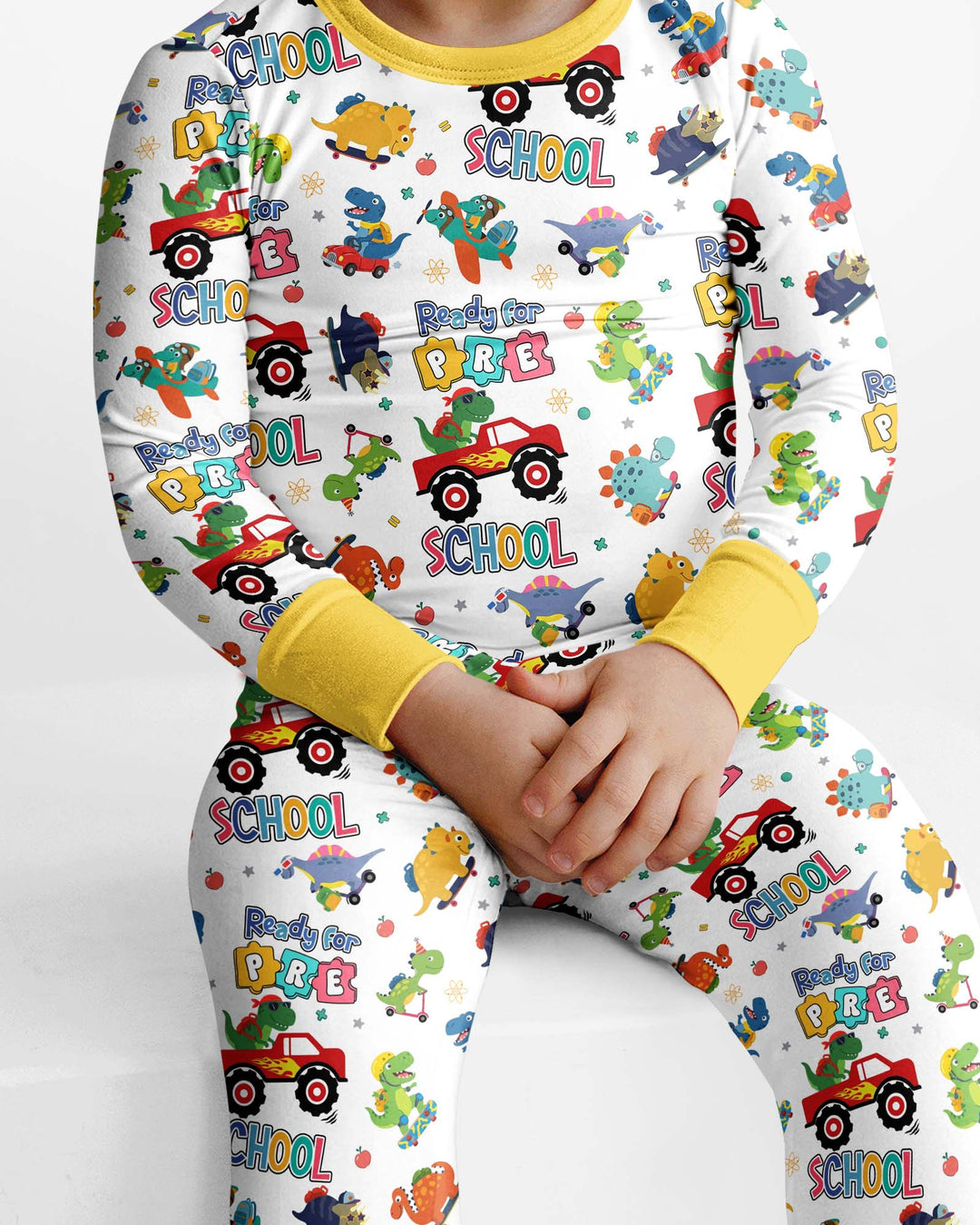 First Day of Preschool T-Rex Bamboo Two Piece Long Sleeve Pajama Set