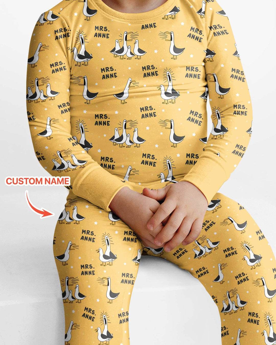 Custom Funny Seagulls Teacher Bamboo Two Piece Long Sleeve Pajama Set