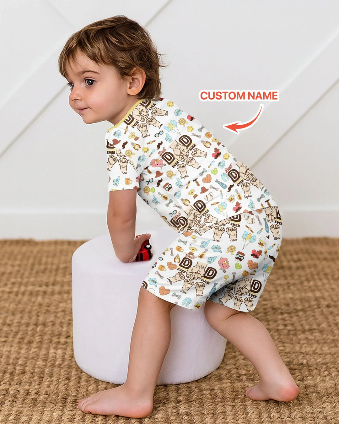 Custom Kids Name Best Dad Ever Bamboo Two Piece Short Sleeve Shorts Pajama Set
