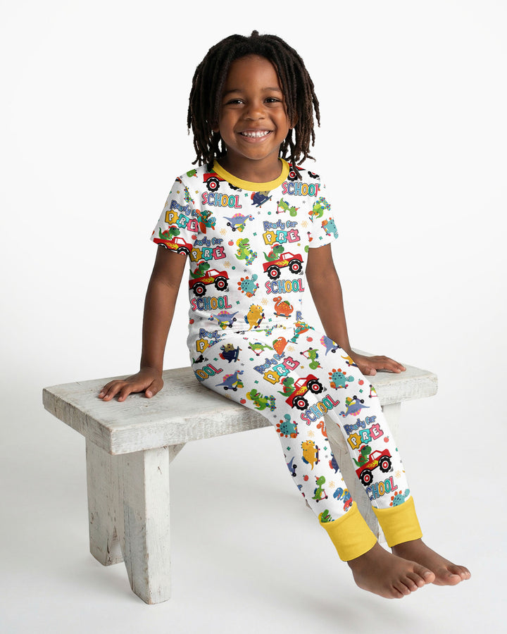 First Day of Preschool T-Rex Bamboo Two Piece Short Sleeve Pajama Set