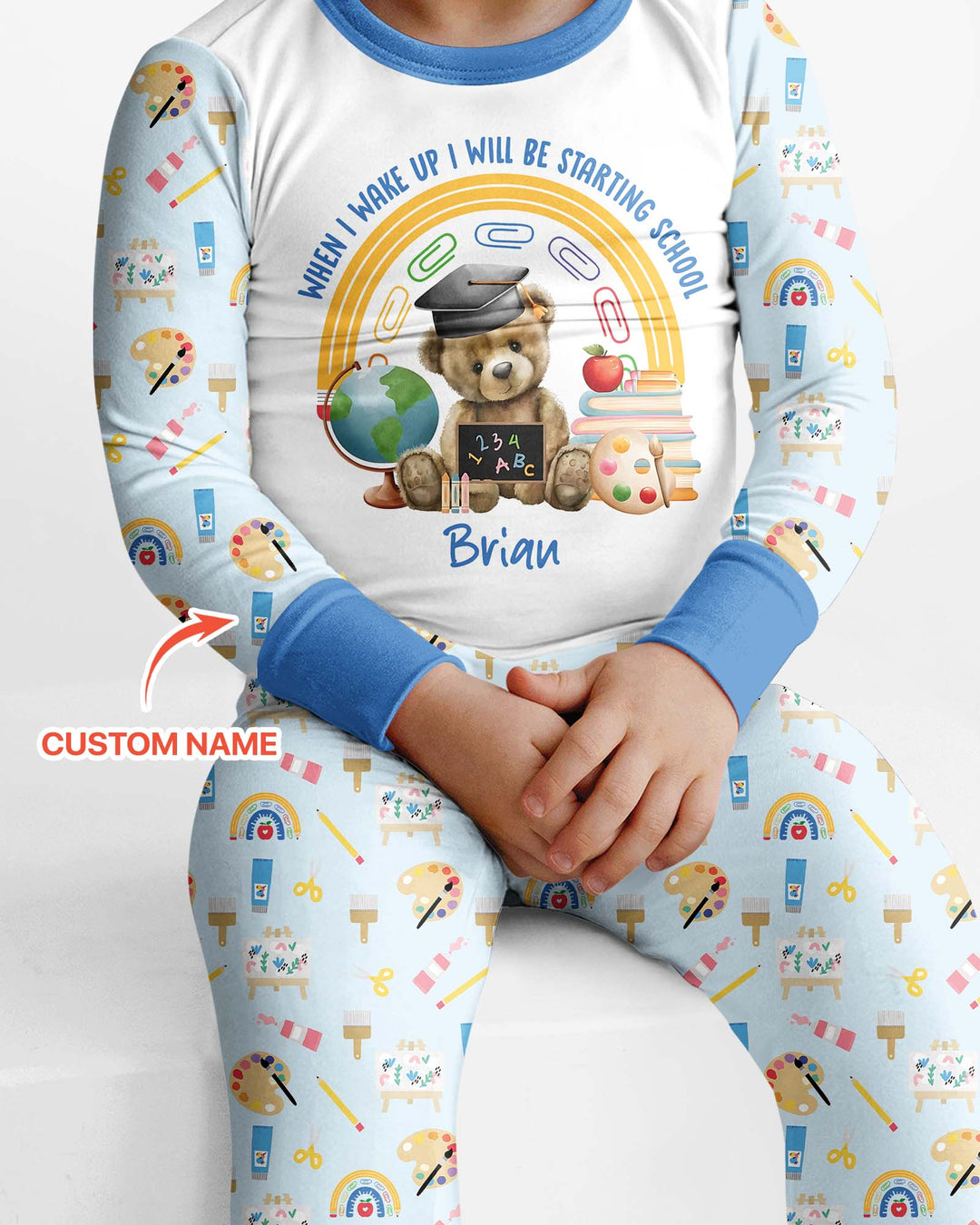 Custom Name When I Wake Up I Will Be Starting School Bamboo Two Piece Long Sleeve Pajama Set