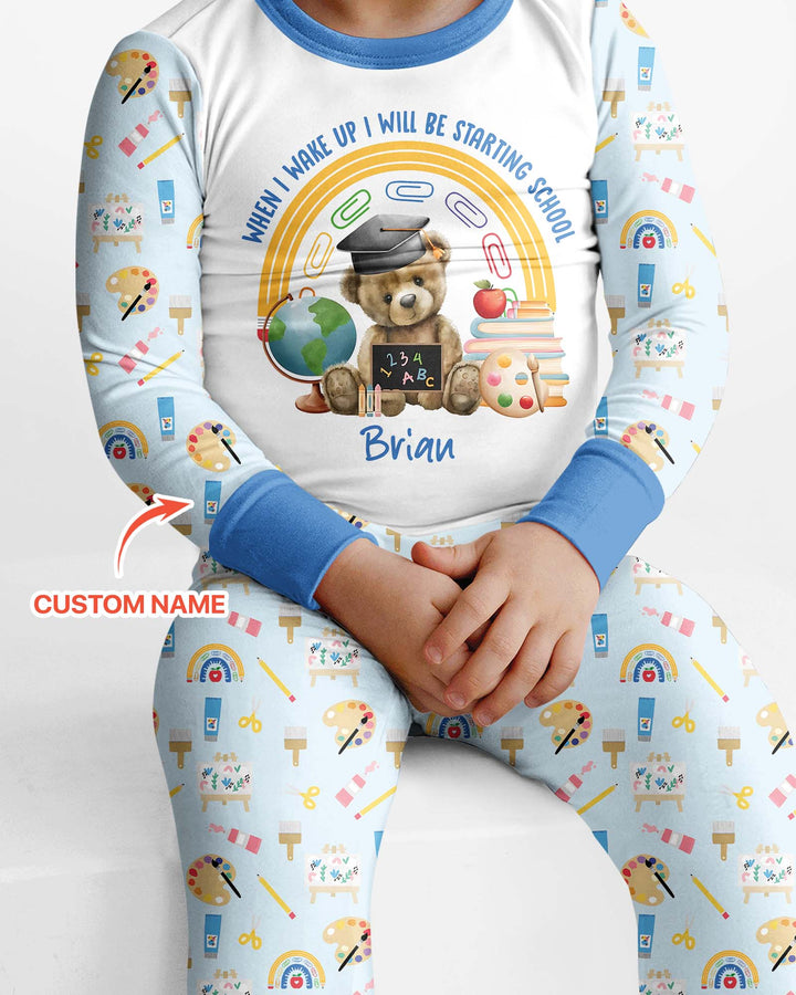 Custom Name When I Wake Up I Will Be Starting School Bamboo Two Piece Long Sleeve Pajama Set