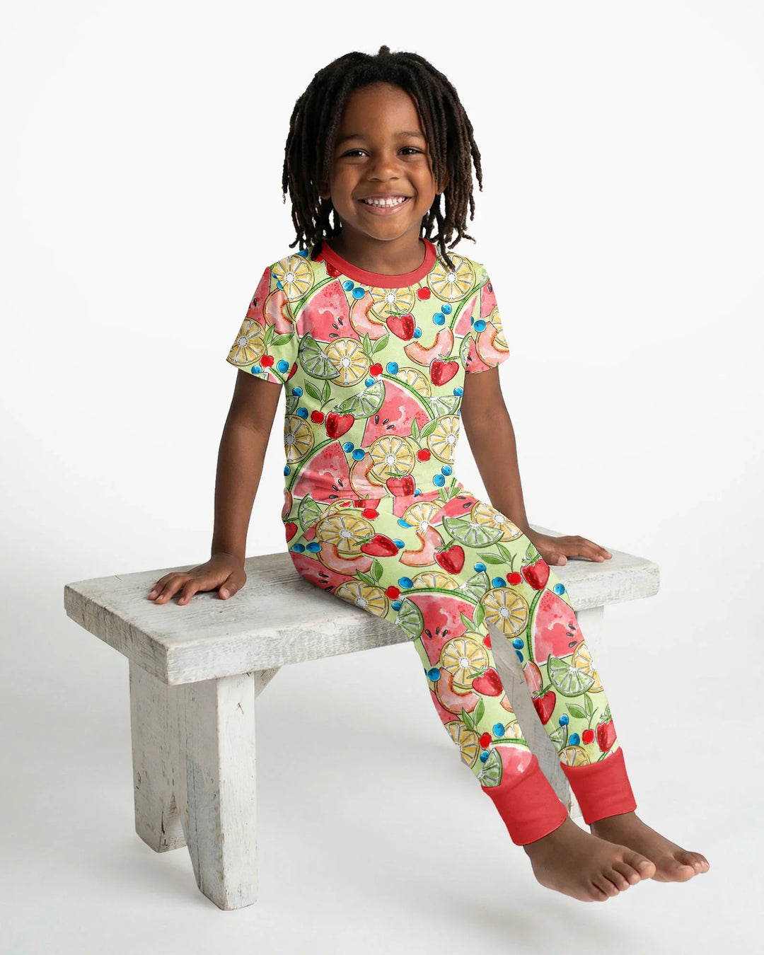 Sweet Summer Fruits Family Matching Bamboo Two Piece Short Sleeve Pajama Set