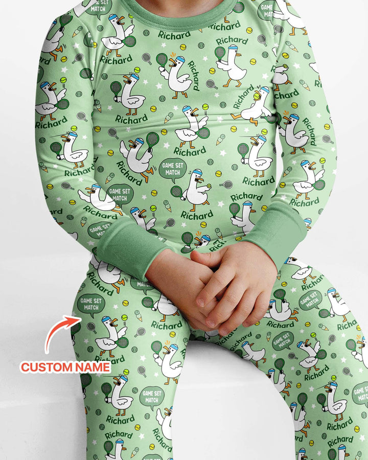 Silly Goose Playing Tennis Bamboo Two Piece Long Sleeve Pajama Set