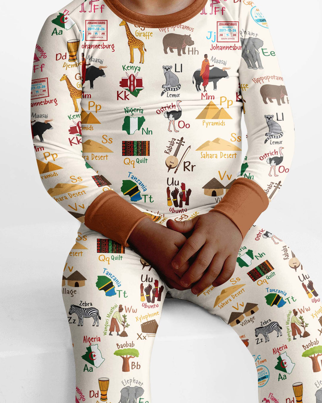 Explore Africa Geography Alphabet Bamboo Two Piece Long Sleeve Pajama Set