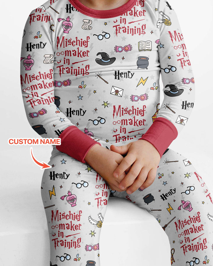 Custom Name Mischief Maker In Training Bamboo Two Piece Long Sleeve Pajama Set